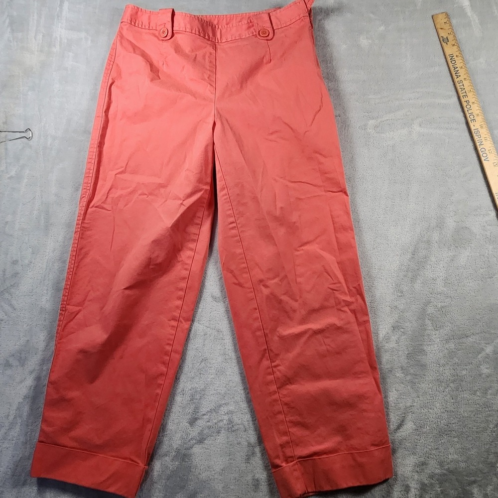 Talbots Women's Orange Cuffed Pants Side‎ Zip Button Belt Loops Size 6 Vintage